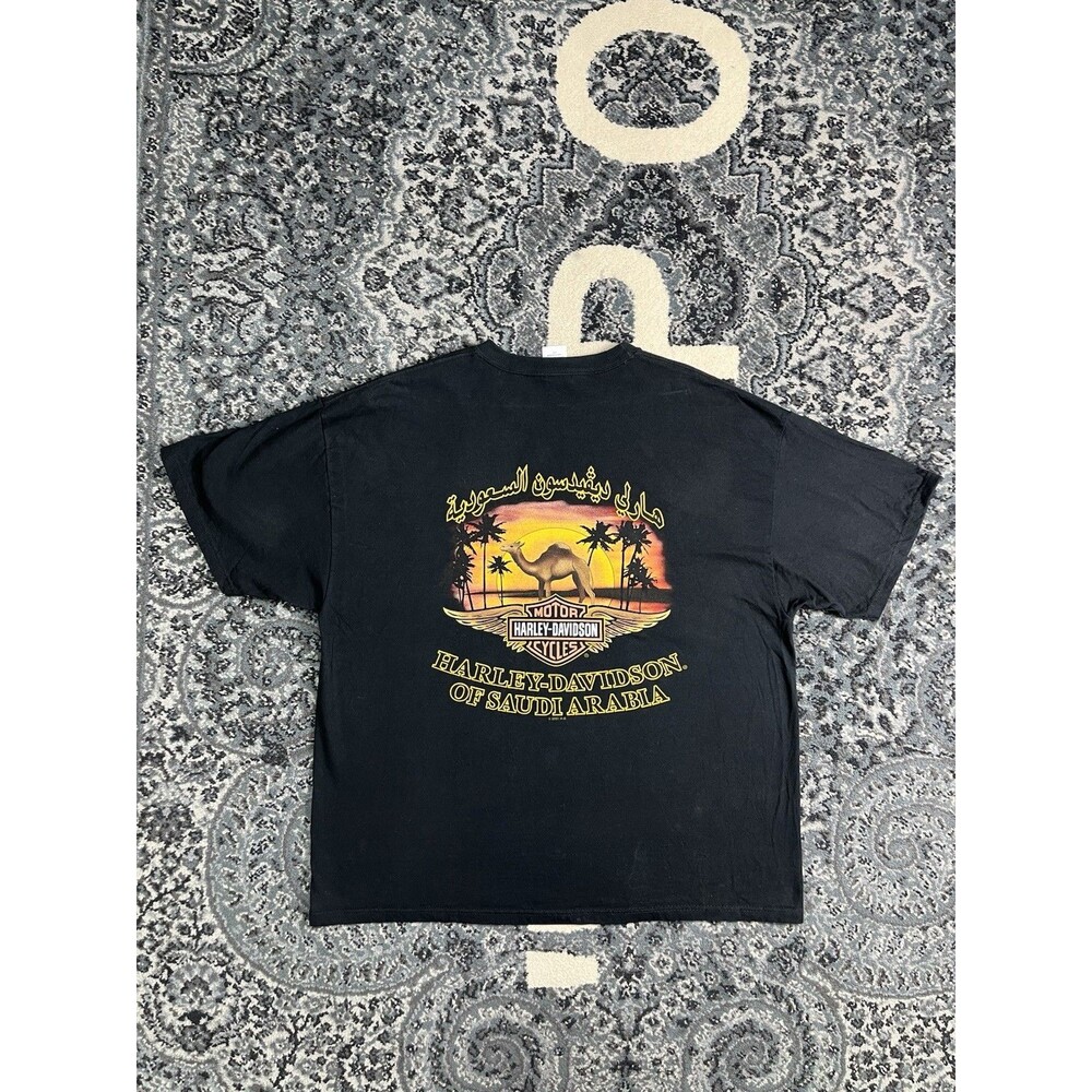 Mens Vintage Harley Davidson Shirt Size 2XL Saudi Arabia Camel Fade Distressed